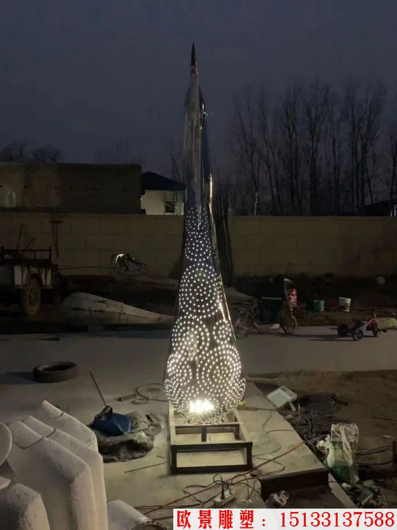 不锈钢抽象天鹅雕塑 发光灯光抽象动物天鹅1