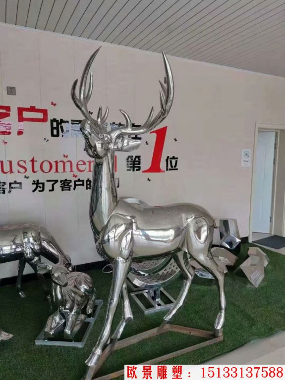 地产不锈钢镜面鹿雕塑 景观小鹿雕塑5